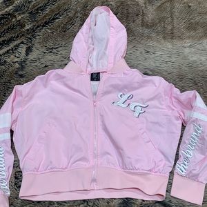 LF The Brand Pink Hooded Bomber Jacket small Satin Pink Lady